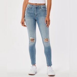 HOLLISTER‎ High-Rise Soft Stretch Skinny Light Wash Distressed Jeans W24 L29